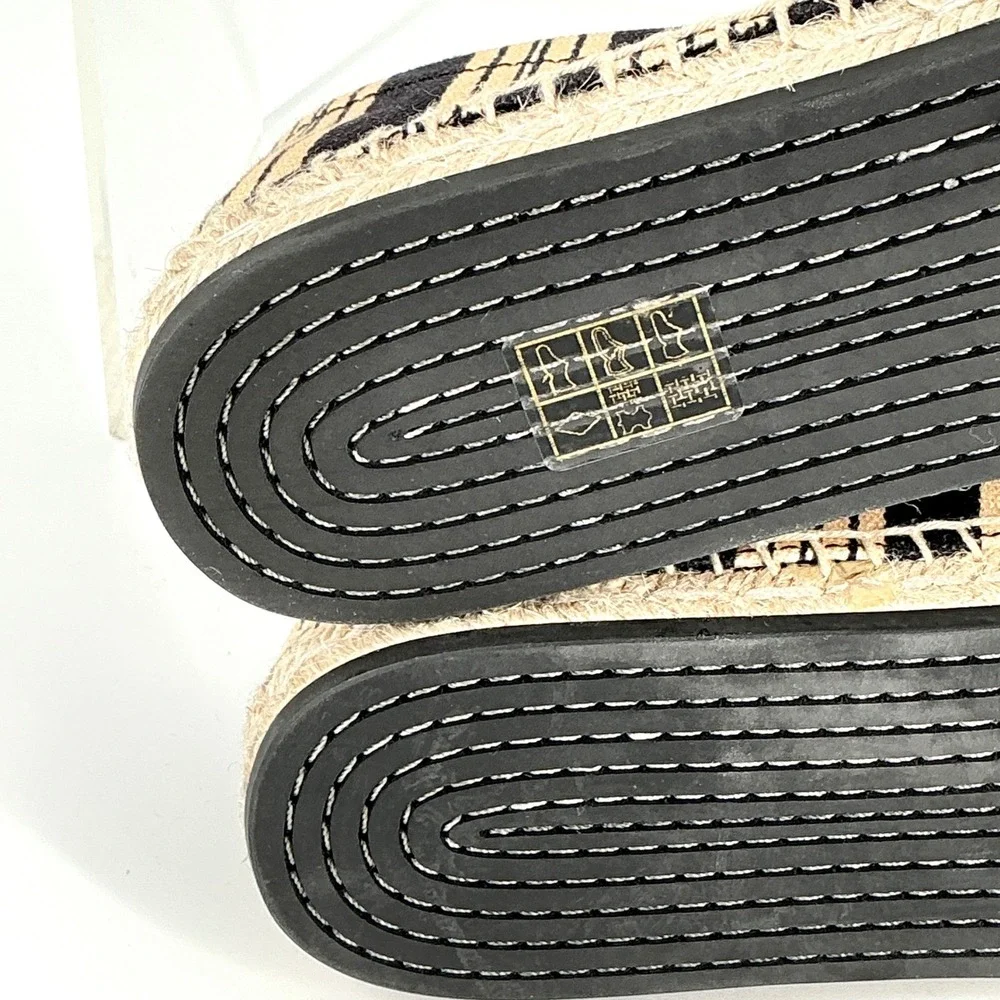 Tory Burch Size 6 Bow Espadrille Flats Black Tan NEW Vintage Striped Canvas $248